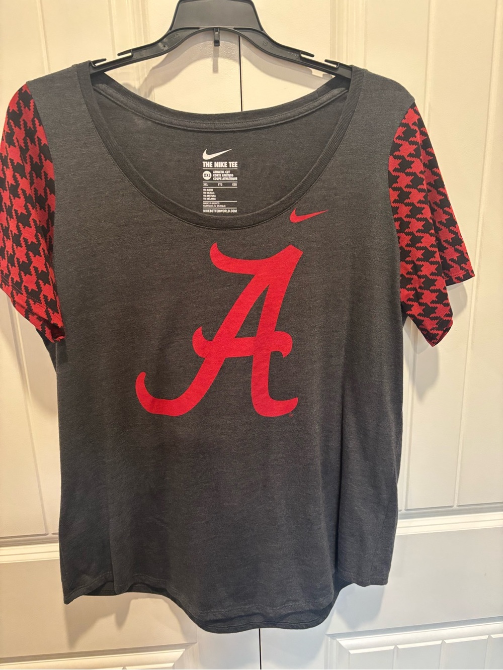 Nike Women's Charcoal Gray Tee with Red Alabama 'A' & Houndstooth Sleeves